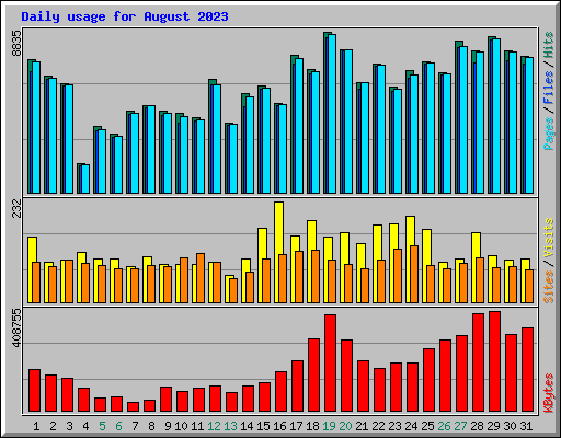 Daily usage for August 2023